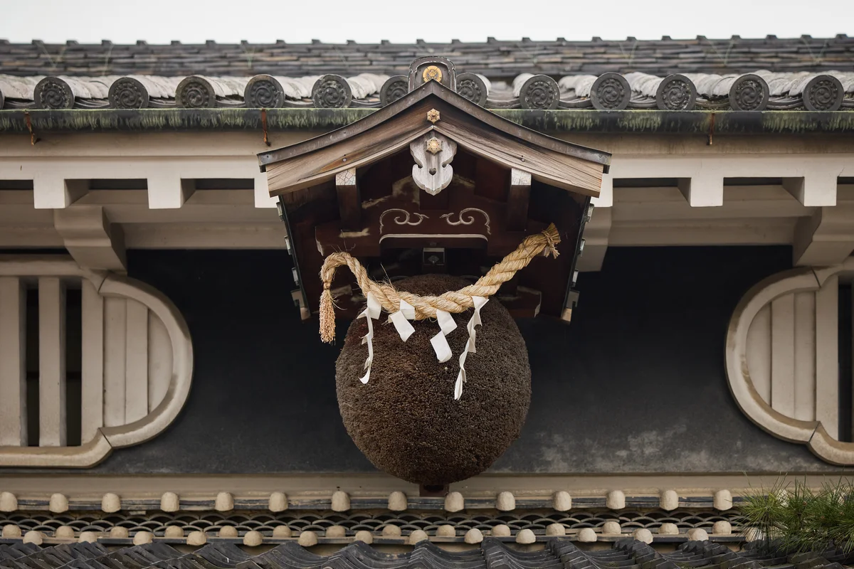 油長酒造の母屋入口に下げられた杉玉